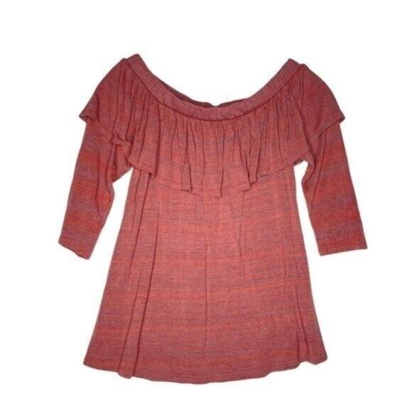 Dolan Womens Size Petite XS Light Red Off The Shoulder Ruffle 3/4 Sleeve Blouse - Picture 2 of 12